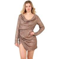 ELAINA FASHION Women's Elegant Long Sleeve Heavy Sequin Mini Dress in Bronze | Size: 8