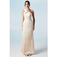 Coast Women's Asymmetric Neckline Satin Bridesmaid Maxi Dress in Champagne | Size: 14