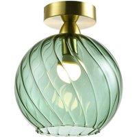 Happy Homewares Designer Chic Ceiling Light with Brushed Base & Glass Shade in Green