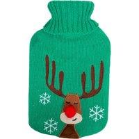 Widdop Christmas Knitted Hot Water Bottle Ruldoph Reindeer in Green