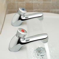 Nes Home Chrome Hot & Cold Twin Brass Modern Bathroom Non Concussive Basin Taps in Silver