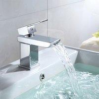Nes Home Chrome Square Waterfall Mono Basin Mixer Tap & Waste in Silver