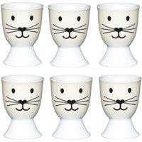 KitchenCraft Cat Face Set of 6 Egg Cups in White
