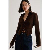 NastyGal Women's Tailored Lace Front Jacket in Chocolate | Size: 4