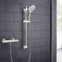 Nes Home Rosa Round Exposed Thermostatic Shower Mixer Slider Rail Kit in Silver