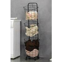 H&O Direct 3 Tiers Black Laundry Basket Wire Storage Clothes Detachable with Wheels