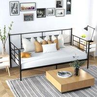 Costway Single Size Metal Sofa Bed Single Platform Bed Daybed with Arms & Back in Black
