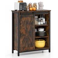 Costway Farmhouse Storage Cabinet Rustic Sideboard Buffet Cabinet with Sliding Barn Door in Brown