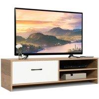 Costway TV Stand for 55 Inches TVs Wooden TV Console Table with 2 Open Shelf & Drawer in Natural
