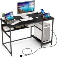Costway 120CM Computer Desk with Power Outlet & Shelf Home Office Studying Table in Black