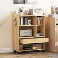 Costway Mobile Storage Cabinet Rolling File Cabinet with Drawer & Adjustable Shelves in Natural