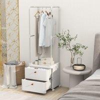Costway 2 Drawer Clothes Rack Closet Organizer with Lockable Wheels & Hanging Rod in White