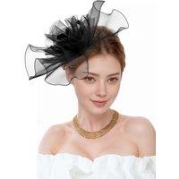 MODISHION Women's Mesh Flower Fascinator Elegant Headpiece in Black