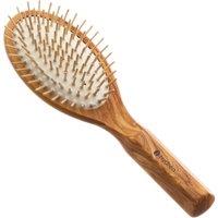 Hydrea London Luxe Olive Wood Hair Brush with Anti-static Olive Wood Pins & Rubber Cushion for Smooth Detangle in Natural