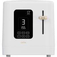 Cello Digital 2 Slice Toaster with Timer, 800W, Digital Control Panel, Wide Slot, 7 Browning Levels, Auto Stop in White