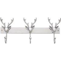 Orsina 3 Stag Head Wall Mountable Hanger, Christmas Design Cloth Hanger, Coat Hanger with 3 Decorative Hooks in Silver