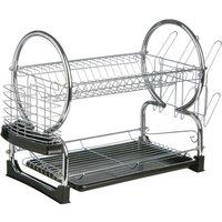 Orsina 2 Tier Dish Drainer With Black Plastic Tray, Chrome Wire Rack With Dual Levels, Removable Drip Tray in Silver
