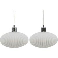 First Choice Lighting Set of 2 Baton - White Ribbed Glass Easy Fit Pendant Shades