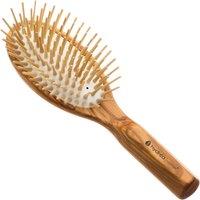 Hydrea London Luxe Olive Wood Hair Brush with Anti-static Long Olive Wood Pins & Rubber Cushion for Smooth Detangle in Natural