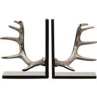 Orsina Set of 2 Antler Bookends with Marble Base, Book Ends with Antler Details, Metallic Antler Bookends in Silver