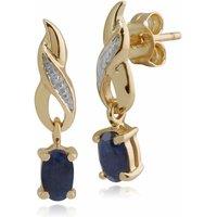 Gemondo Women's Art Nouveau Oval Sapphire & Diamond Drop Earrings in 9ct Yellow Gold in Blue