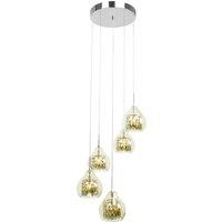 Orsina Smoked Glass & Chrome 5 Pendant Light, Elegant Hanging Ceiling Fixture with Cut Glass Detail in Gold