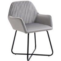 HOMCOM Modern Accent Chair Velvet-Feel Upholstered Lounge Armchair Metal Base in Grey