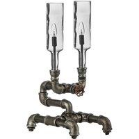 Orsina Dual Industrial Bottles Table Lamp, Smoked Glass Table Lamp With Industrial Pipe Base, Ideal For Home Lighting in Silver