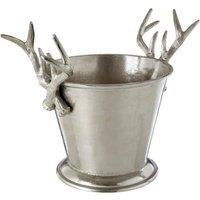 Orsina Aluminium Wine Cooler with Rounded Base, Wine Bucket with Antler Design Handles, Wine Chiller Bucket in Silver