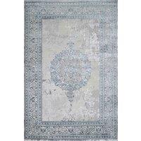 Kukoon Blue Grey Distressed Traditional Medallion Bordered Rug in Baby Blue | Size: 190 cm x 280 cm