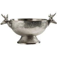 Orsina Stag Punch Bowl, Robust Metal Finish Centrepiece Bowl, Punch Beverage Bowl with Detailed Deer Head Handles in Silver