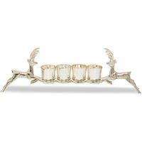 Orsina Antler Design 4 Tea Light Holder, Unique Stag Model Tea Light Holder In Silver Finish, Cozy Tea Light Decor