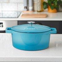 Cooks Professional Cast Iron Casserole Dish 26cm Oven Proof Enamelled Pan with Lid in Blue