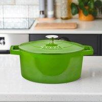 Cooks Professional Cast Iron Casserole Dish 26cm Oven Proof Enamelled Pan with Lid in Green