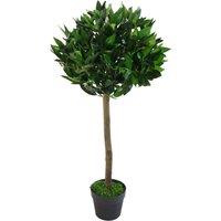 Leaf 90cm (3ft) Plain Natural Trunk Artificial Topiary Bay Laurel Ball Tree in Green