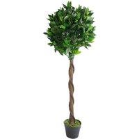 Leaf 120cm (4ft) Twist Natural Trunk Artificial Topiary Bay Laurel Ball Tree in Green