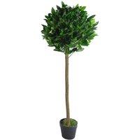 Leaf 120cm (4ft) Plain Natural Trunk Artificial Topiary Bay Laurel Ball Tree in Green