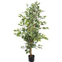 Leaf 130cm Variegated White/Green Bushy Ficus Tree in Green