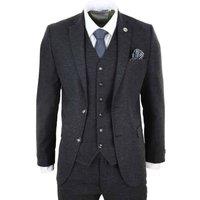 Infinity Leather Men's 3 Piece Wool Tweed Vintage Retro Suit in True Black | Size: 44R