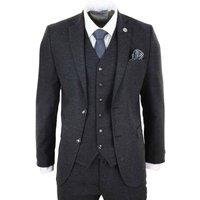 TruClothing Men's Wool Tweed Suit 3 Piece 1920s in Black | Size: 48R