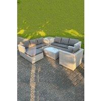 Fimous Light Grey PE Rattan Garden Furniture Set Corner Lounge Sofa Set Oblong Square Coffee