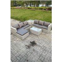 Fimous Light Grey Outdoor Rattan Garden Furniture Set Lounge Sofa Set 2 Coffee Table