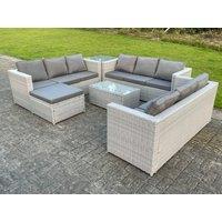 Fimous 10 Seat Light Grey Lounge Outdoor PE Rattan Garden Furniture Set Wicker Sofa Set Oblong Coffee Table