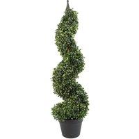 Leaf 90cm (3ft) Tall Artificial Boxwood Tower Tree Topiary Spiral Metal Top in Green