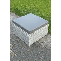 Fimous Light Grey Rattan Footstool Thick Dark Grey Cushion