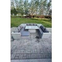 Fimous U Shape Rattan Garden Furniture Adjustable Rising Lifting Table Dining Set 2 PC Side Coffee Table in Light Grey