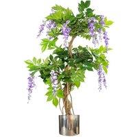 Leaf 110cm Artificial Purple Blossom Tree with Silver Planter in Green