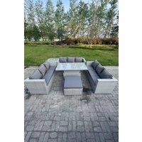 Fimous Lounge Rattan Garden Furniture Set Adjustable Rising Lifting Table Dining Set Side Coffee Tea Table in Light Grey
