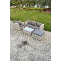 Fimous Light Grey Outdoor PE Rattan Garden Furniture Set Wicker Sofa Set Oblong Coffee Table Armchair