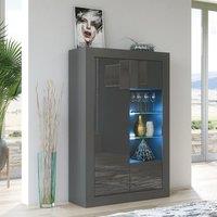 Creative Furniture Arcadia Display Cabinet 140cm - A Compact & Sleek Cabinet with Glass Shelves & LED Lights in Dark Grey